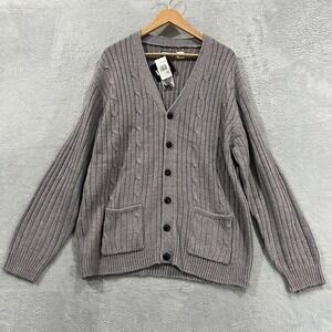 D'Avila Cardigan Mens XL Sweater Cable Knit Grey Button Academia Career Office